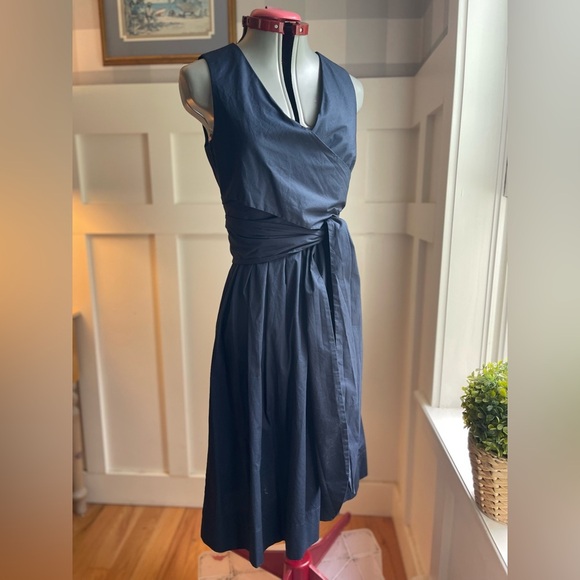 J. Crew Cotton Deep Blue Midi Wrap Dress Size 2 - Picture 3 of 7